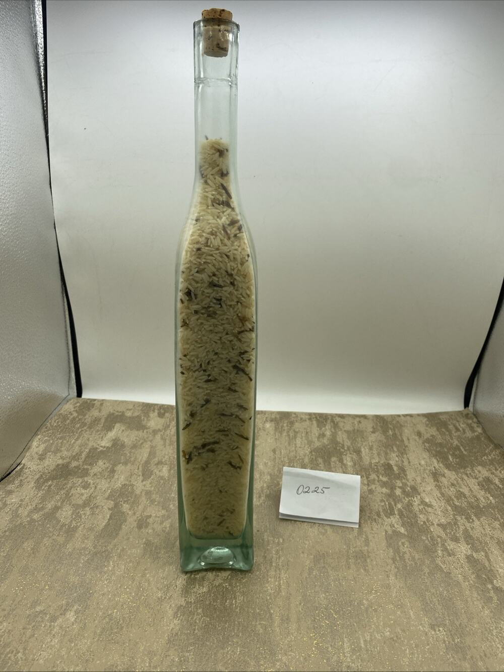 Vtg 15.5” Glass Bottle Filled With Rice And Herbs & Sealed With A Cork